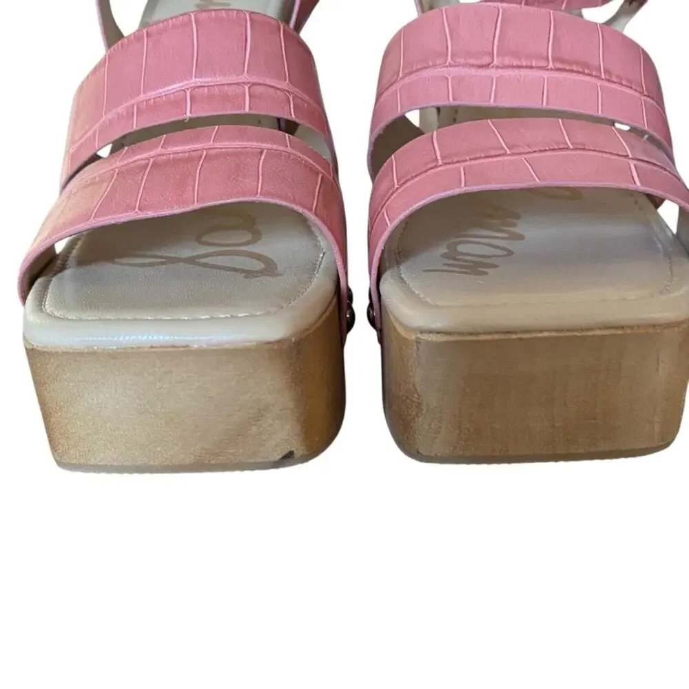Sam Edelman Rosalind Ankle Strap Leather Wood Platform Stud Heel Sandals size 8